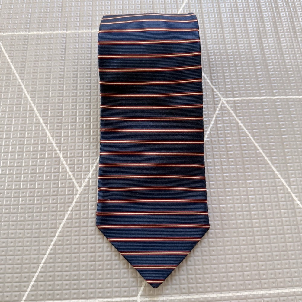 Brooks Brothers Makers Neck Tie 100% Silk Navy Red Gold Stripes